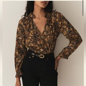 DOEN Juna Top in Noir Narcissus Floral, Size M